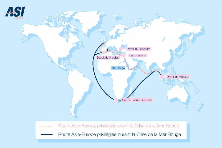 Rerouting of shipments between Asia and Europe amidst Red Sea Crisis